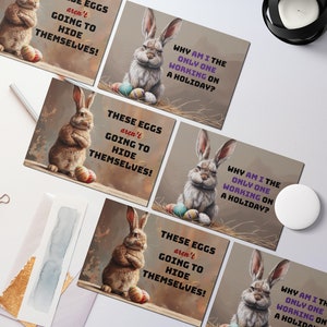 12 Niedliche Hasen Ostergrußkarten, druckbare JPG-Karte, digitaler Download, Frohe Ostern Hase Osterkarte, süße Karte, Hipster, lustig, Eier Bild 2