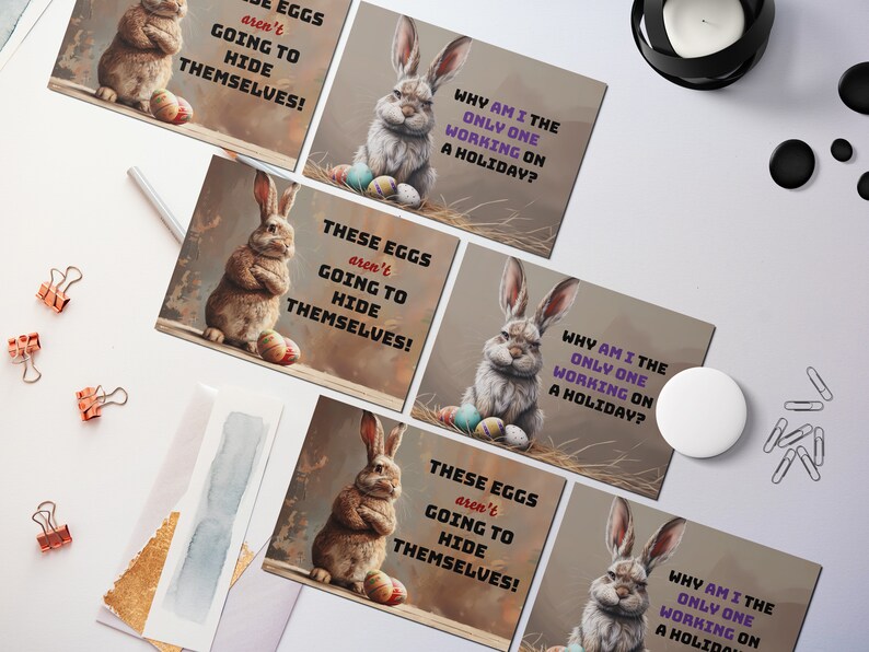 12 Niedliche Hasen Ostergrußkarten, druckbare JPG-Karte, digitaler Download, Frohe Ostern Hase Osterkarte, süße Karte, Hipster, lustig, Eier Bild 2