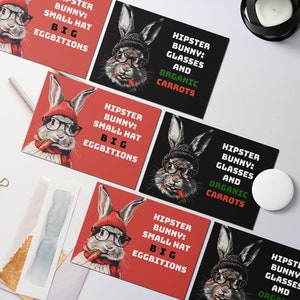 12 Niedliche Hasen Ostergrußkarten, druckbare JPG-Karte, digitaler Download, Frohe Ostern Hase Osterkarte, süße Karte, Hipster, lustig, Eier Bild 3