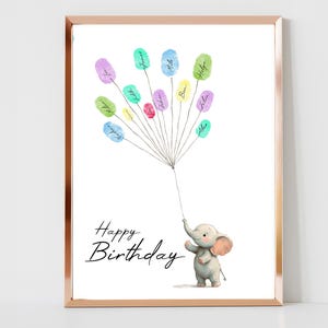 Libro de visitas con huellas dactilares de elefante para niño y niña, regalo para bebé | Póster lienzo de nacimiento regalo de cumpleaños