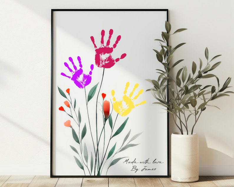 Personalisiert Geschenk für Mama Geburtblumendruck Benutzerdefiniert Blumenstrauß Bild Muttertaggeschenk Blumen digitale Kunst Handabdruck Bild 5
