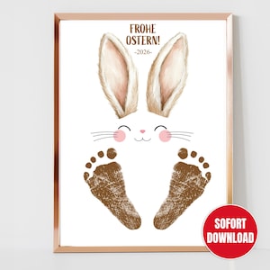 Utskrivbar Glad Påsk | Påskhare | Fotavtrycksminnessak för barn | Present till lärare, föräldrar, mor- och farföräldrar, mamma, pappa, mormor, morfar | Förskoleklass