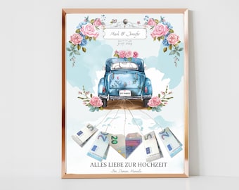 Regalo digital de boda en efectivo | Póster de boda | Regalo DIY para los novios | Regalo de boda en efectivo | Regalo personalizado en efectivo