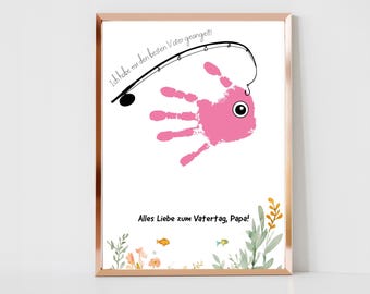 Father&#39;s Day Gift Handprint, for best dad, DIY Baby Birthday, Keepsake, for toddler Digital Download to print Angler Fish
