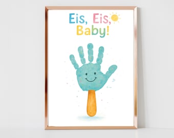 Arte con huellas de manos de helado, estilo, guardería preescolar de verano, manualidades, manualidades para vacaciones, regalo para niños y bebés imprimible