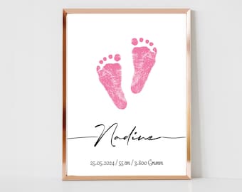 Footprint Handprint Baby Poster Personalized Picture 1st Birthday Gift Mother Father's Day Mother's Day Grandparents Mom Printable Keepsake