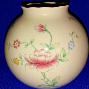 Vintage Lenox Floral Flower Vase Garden Signed USA Globe Round 24K Gold Trim 1990s