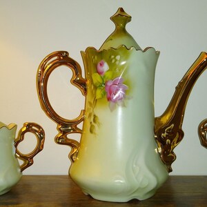 Vintage Porcelain Lefton Green Heritage Rose Teapot 3065 Creamer and ...