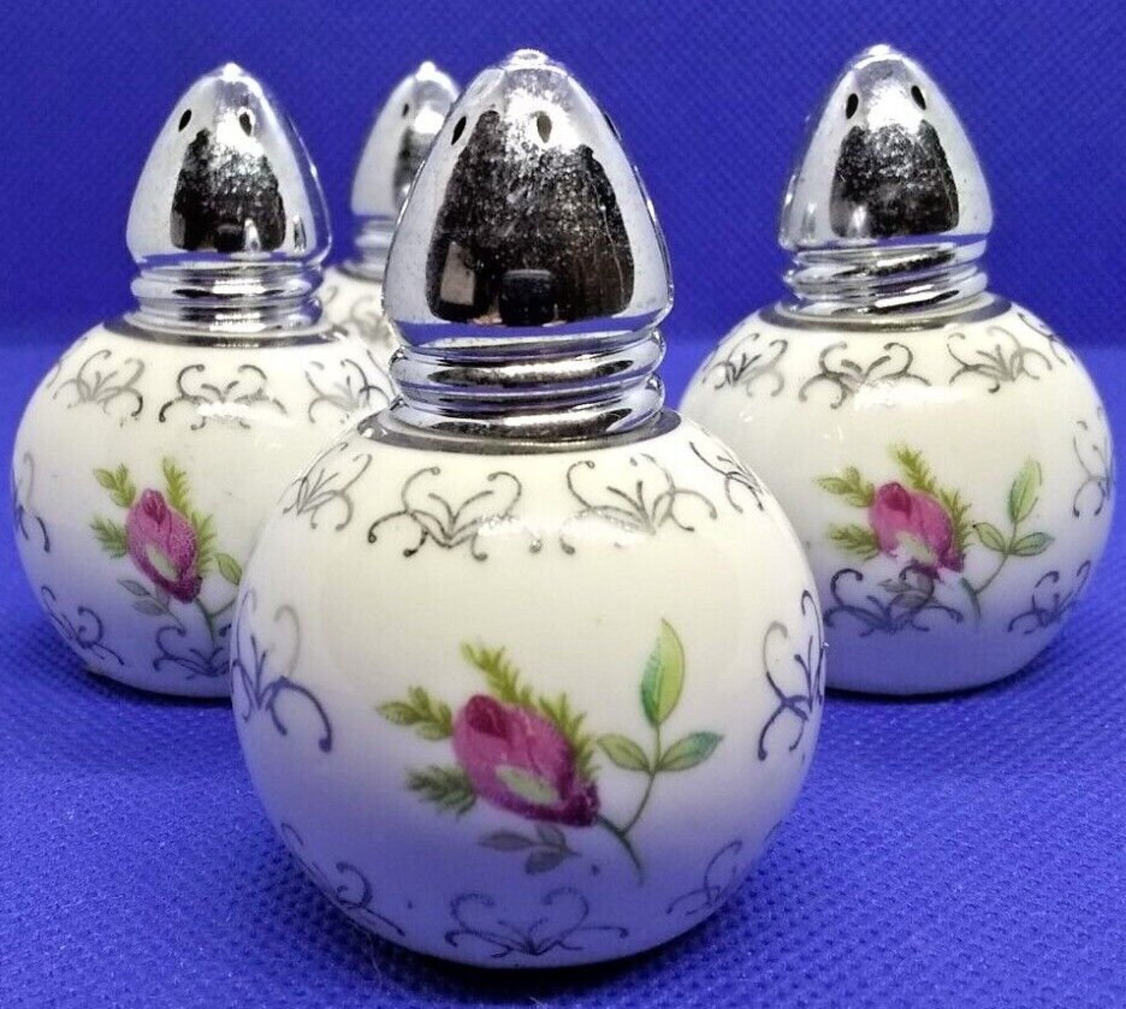 Vintage Mid Century I W Rice 4 Hand Painted Miniature Porcelain Salt ...