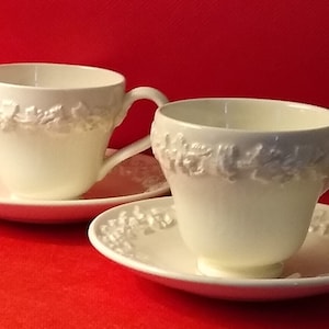 Vintage Set of Two Wedgwood Embossed Queensware Shell Cup and Saucer