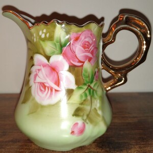 Vintage Porcelain Lefton Green Heritage Rose Teapot 3065 Creamer and ...