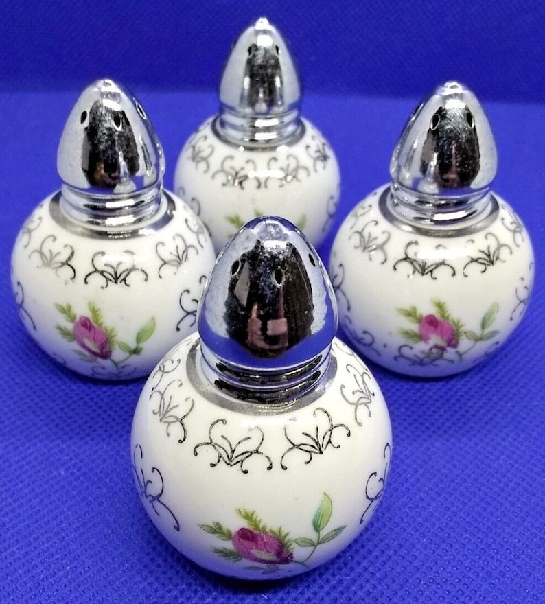 Vintage Mid Century I W Rice 4 Hand Painted Miniature Porcelain Salt ...