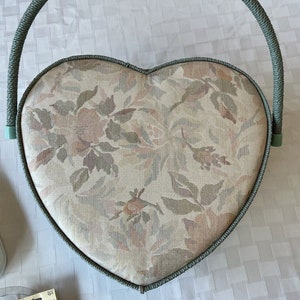 Vintage Heart Shaped Wicker & Wood Sewing Basket - 16"x13"x7"