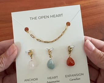 Rose Quartz Aquamarine Carnelian Necklace, Self-Love Crystal Pendant, Gold Chain