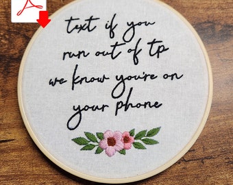 Beginner Embroidery Pattern PDF - text if you run out of tp we know you're on your phone