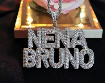 Collana con lettera a bolle iniziale personalizzata, ciondolo con parola personalizzata Gioielli hip hop con bolle bling, collana con nome personalizzato, regalo di compleanno/Natale