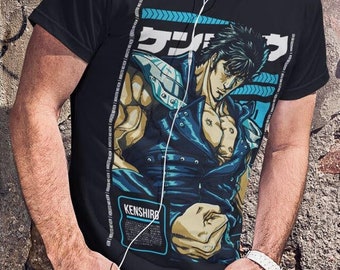ケンシロウ 霞拳 Tシャツ グリッチ 漢字 マンガ 日本 カルト コミック