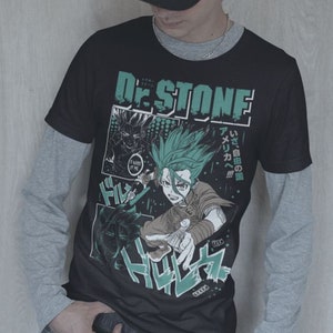 T-shirt Dr Stone Homme/casual - Manches Courtes, Coton, Noir - Design Graphique - Unisexe Adulte