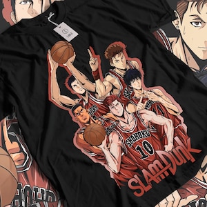 maglietta slamdunk, anime slamdunk, camicia hanamichi sakuragi, camicia shohoku, manga slamdunk, camicia anime giapponese, camicia Kaede Rukawa