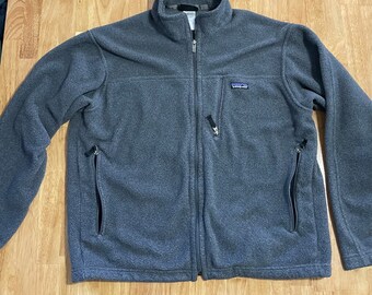 Men's Patagonia Grey Full Zip Fleece Jacket Coat Large L Gray Vintage