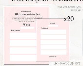 Bible Study Scripture Meditation Sheet | Word Meditation | Printable PDF