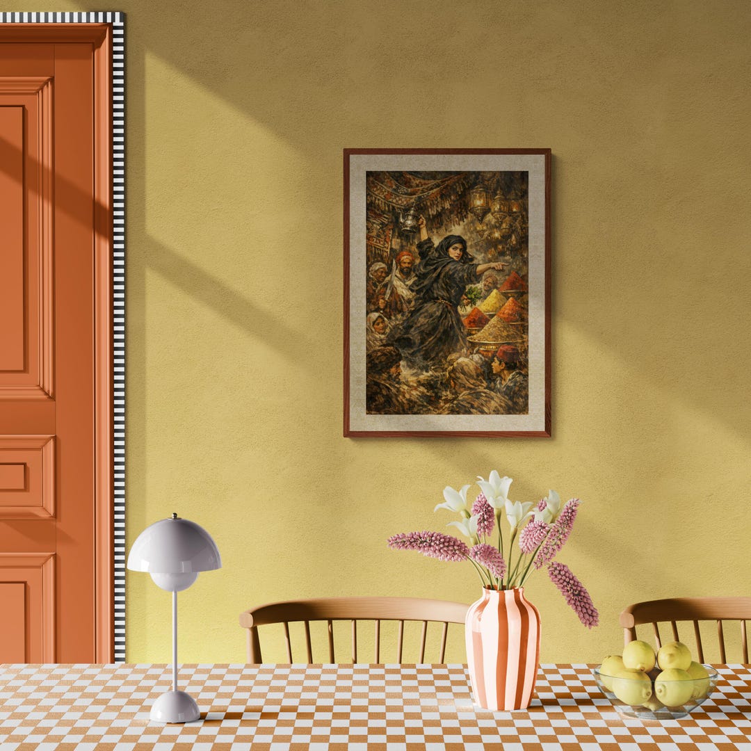 Moroccan Souk Digital Art, Berber Woman Warrior Poster, Orientalist ...