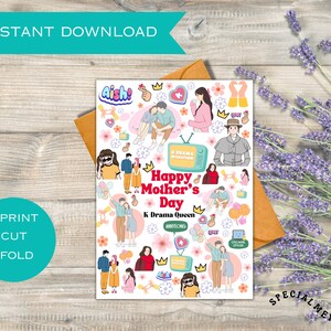 Carte de fête des mères heureuse pour maman et fille, carte de fête des mères imprimable, carte pour soeur, Kdrama, cadeaux de fête des mères, reine des larmes