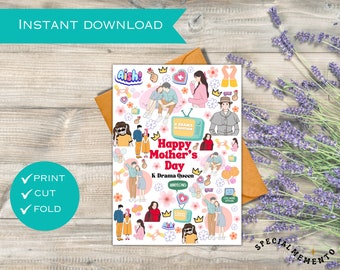 Carte de fête des mères heureuse pour maman et fille, carte de fête des mères imprimable, carte pour soeur, Kdrama, cadeaux de fête des mères, reine des larmes