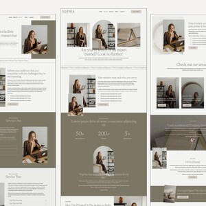 May include: A website homepage for a business consultant, featuring a woman in a brown blazer and a white shirt, with the text "Sophia" and "Are you in search of an expert [name]? Look no further!" on the page.