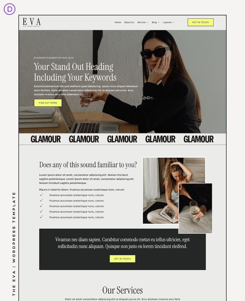 WordPress Website Template, Divi Theme Template, WordPress Divi Theme, Template for Coaches, SMMs and Service Based Businesses