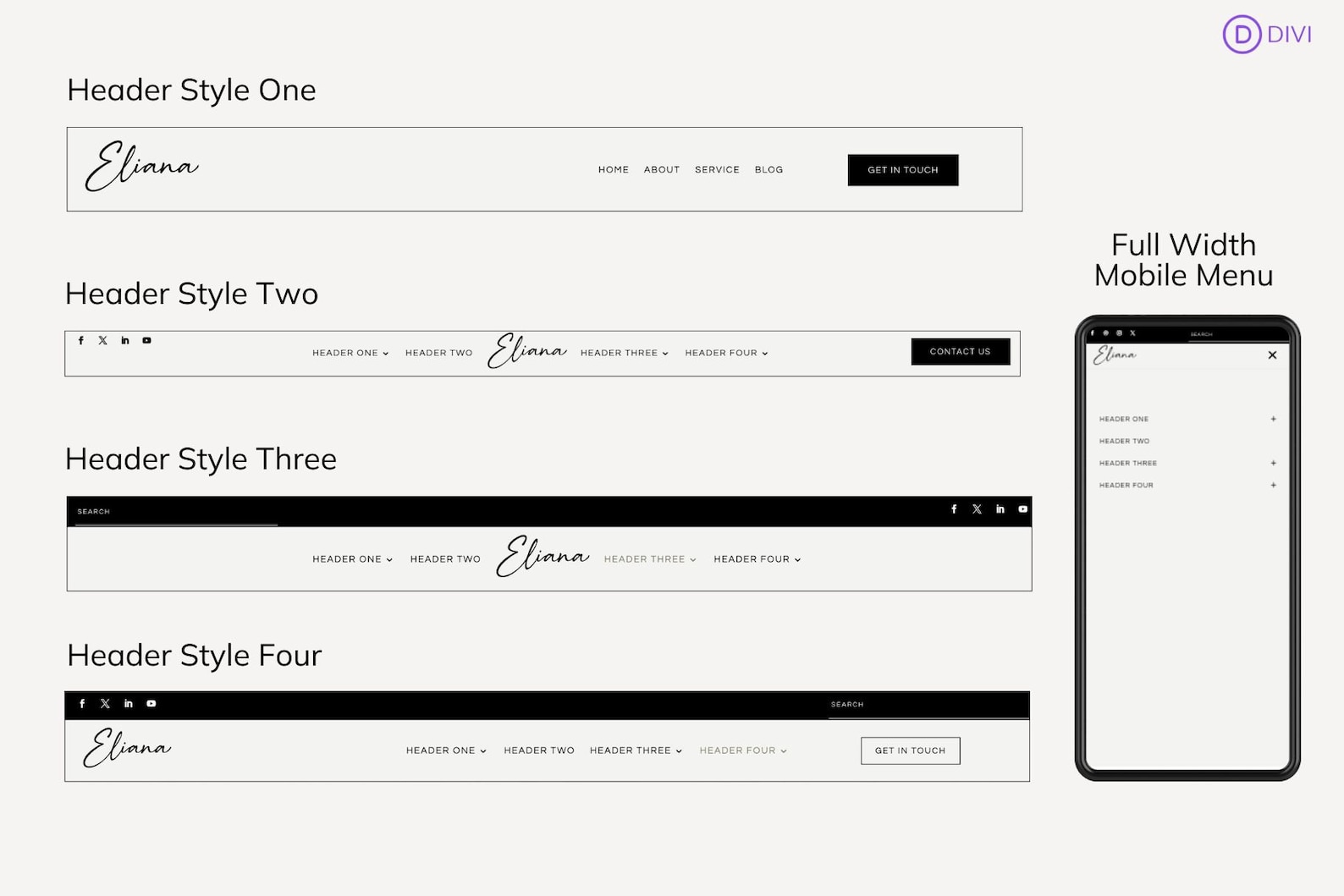Divi Theme Header Layout Templates | Divi Theme Full Width Mobile Menu ...