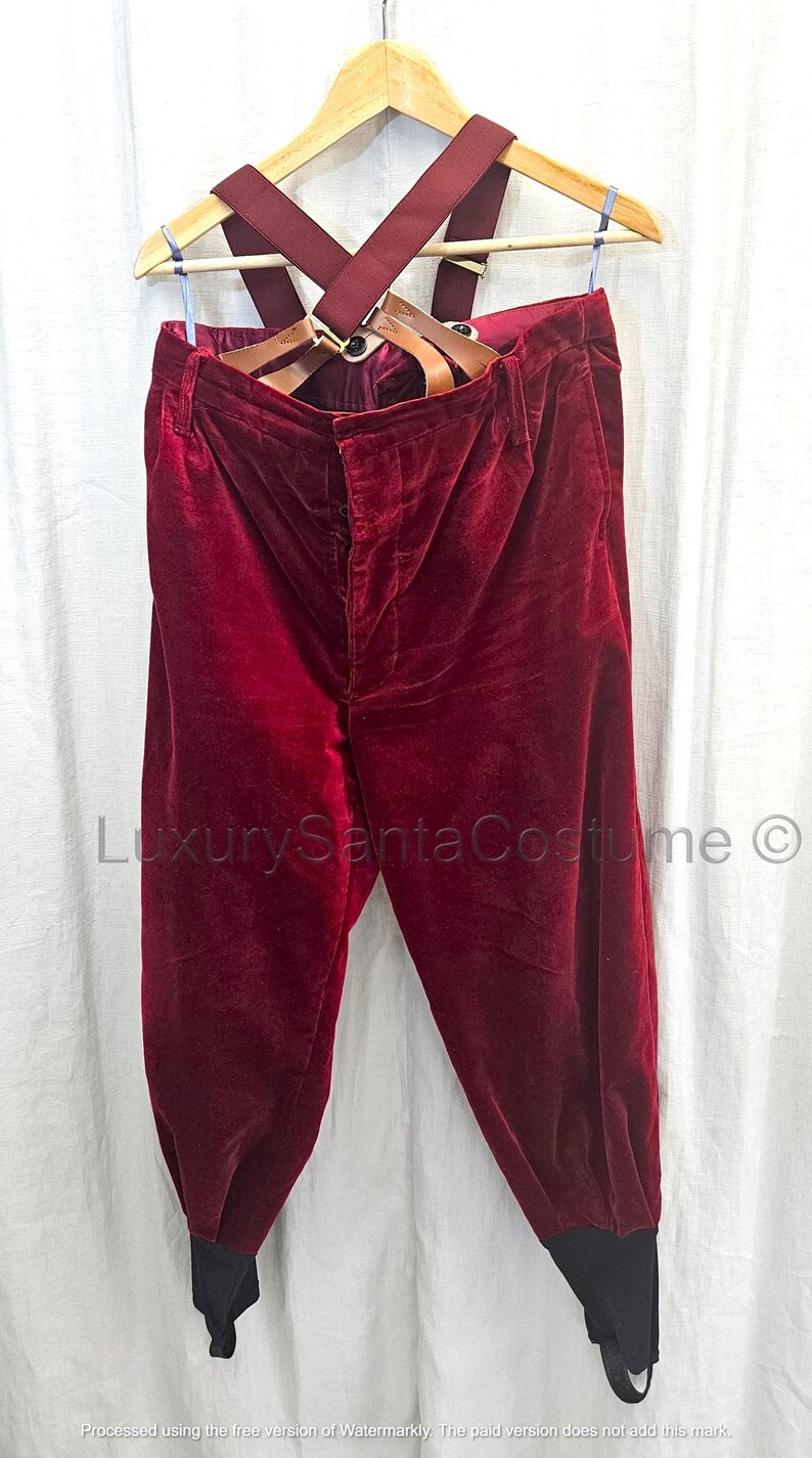 Santa Trousers in Deluxe Ruby Red Velvet With Fly Front, Elastic Back ...