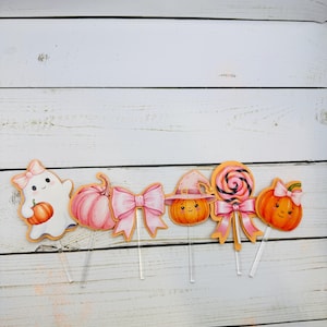 Pinke Gruselige Cupcake Toppers: Halloween Geburtstagsparty Dekorationen