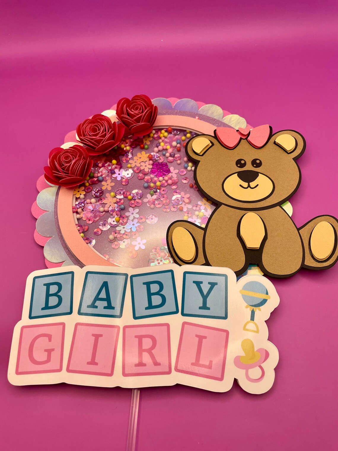 Baby Girl Shaker Cake Topper: Teddy Bear Baby Shower Decoration - Etsy