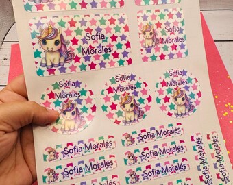 Personalized Unicorn Name Stickers: Waterproof Labels for Kids School Supplies