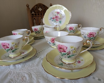 Juego de té vintage Roslyn de porcelana fina inglesa