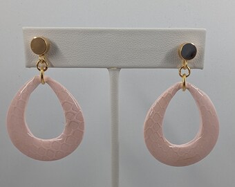 Handmade Polymer Clay Dangle Earrings , 18k Gold Plated Posts Pink, Shimmer