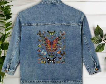 Vintage Butterfly Denim Jacket Cottage core jacket Moth Aesthetic Butterflies Nature Lover Boho Oversized jacket birthday gifts presents