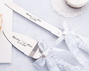 Custom Engraved Cake Knife & Server Set, Wedding Cake Cutting Set, Engraved Cake Server Set, Love Rose and Love Crystal Cake Cutting Set