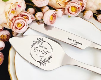 Custom Engraved Cake Server Set, Wedding Cake Knife Cutting Set, Engraved Wedding Cake Knife & Cake Server Set, Personalized Wedding Gifts