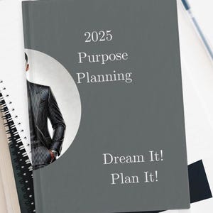 Planejamento de propósito e poder para homens cinzas, cartas inspiradoras de oração minimalista com linhas em branco para autocuidado, diário de aniversário para ele