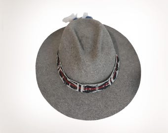 Handmade Gray Andean Hat – Peruvian Alpaca & Felt Fedora, Sustainable Inka Q’ero Woven Band Hat, Artisan Camel Fedora