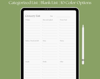 Digital Grocery Lists, Groceries List Printable, Grocery Lists Printable, Printable Grocery Lists, Grocery List Template iPad