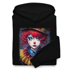 Twisted Jest - Unisex oversized hoodie, clown-girl, gothic, halloween, Jester, circus, cool hoodies