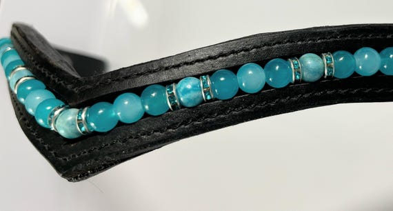 Tropical Seas - Pattern #804 - 18.25" Black V Browband with Quick Change Snaps