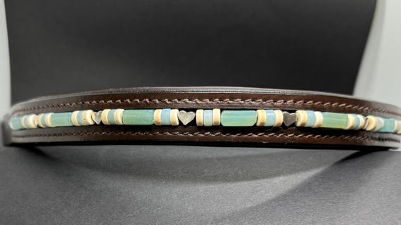 Sage and Soul - Pattern #702 on a 15.5" padded, straight Havana browband