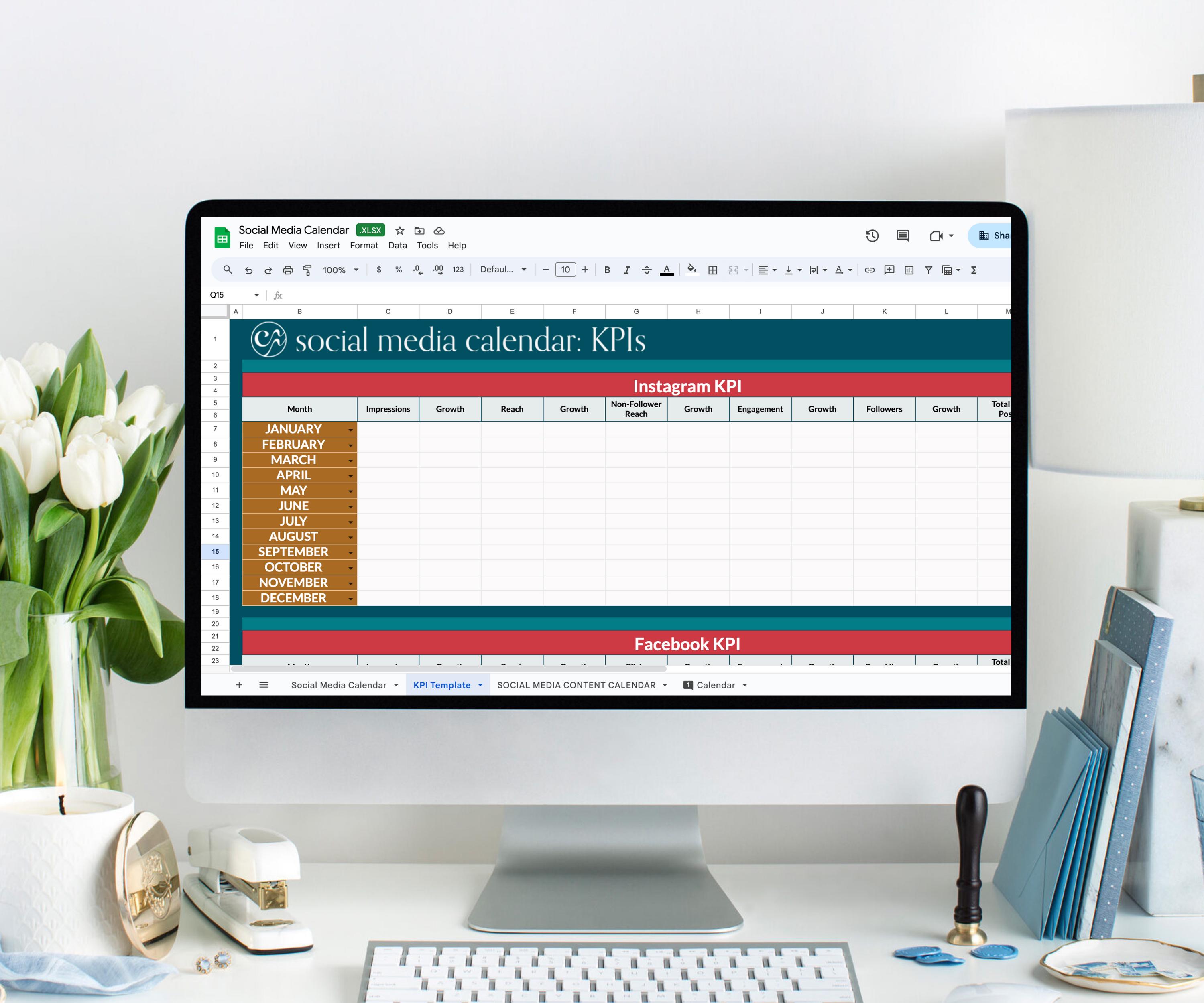 Social Media Content Calendar Google Sheets | Monthly Posting Planner ...