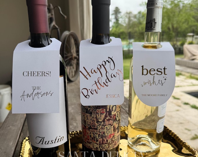 Personalized Foil Wine Tags - Set of 12, Hostess Gift