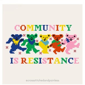 Community is Resistance Grateful Dead Dancing Bears Sticker | Jerry Garcia | Phil Lesh | Bobby Weir | Bill Kreutzmann | Mickey Hart | Pigpen
