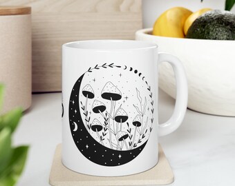 Caneca de cogumelo, caneca de vibrações de bruxa, caneca de café de cogumelo, caneca de caveira, caneca de lua, caneca de cobra, caneca de café